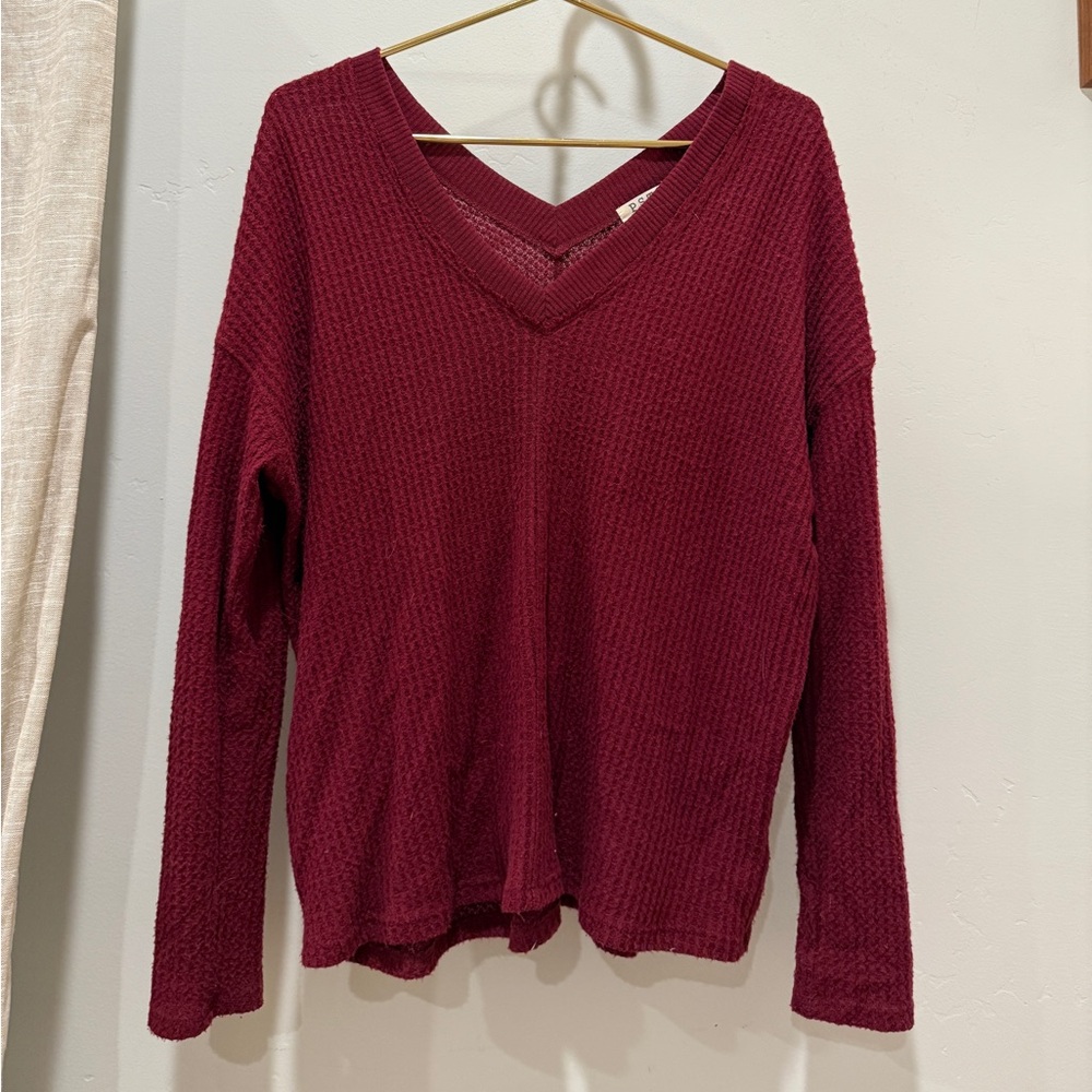 Project Social T Red V-Neck Long Sleeve